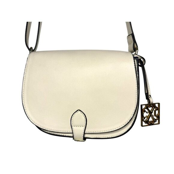 Christian Lacroix Crossbody Shoulder Bag Purse Cream Faux Leather Blue Lining - Picture 2 of 11